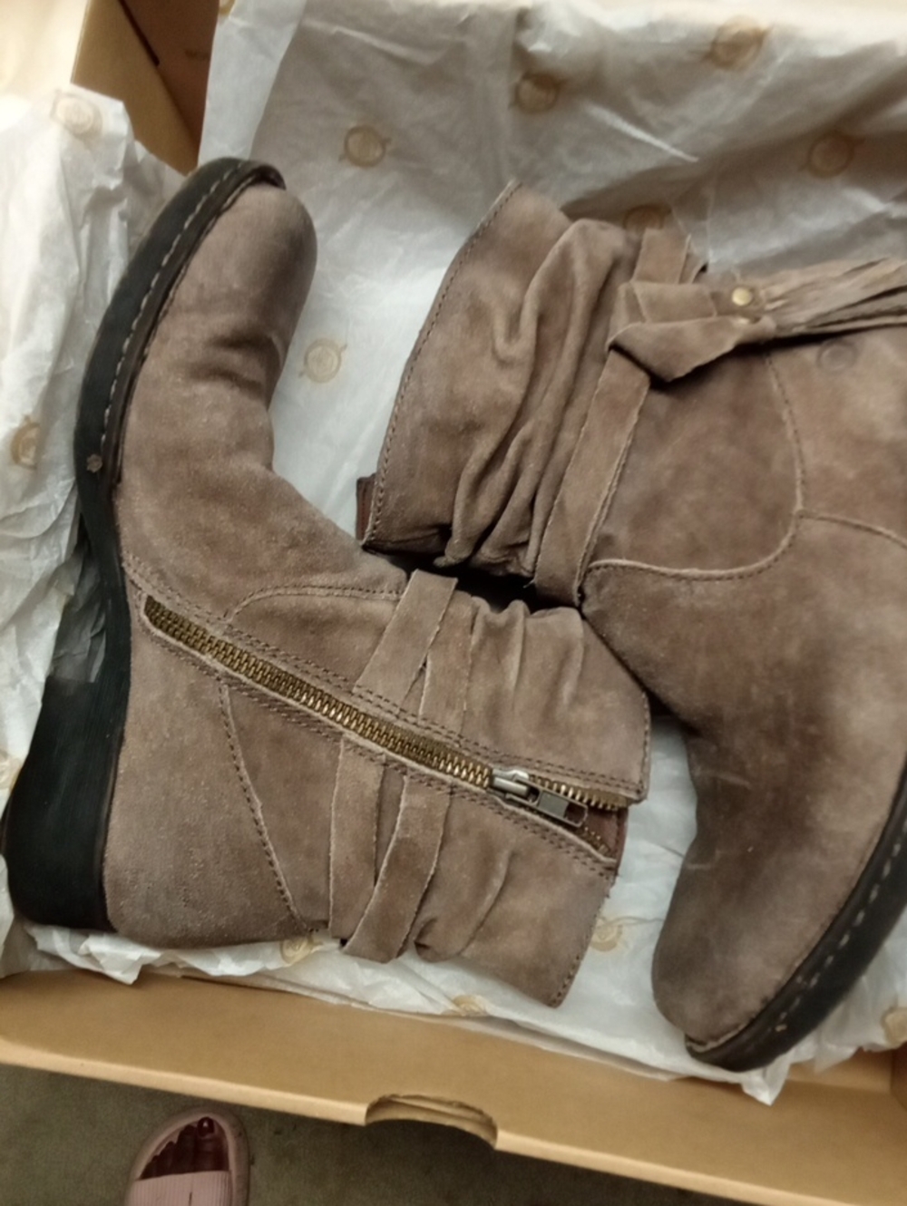 Born Suede Slouchy Mid-Calf Boots in Taupe